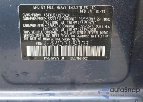 2013 Subaru Xv Crosstrek 2.0I Premium из США, поврежденный, VIN JF2GPACC3D2843739